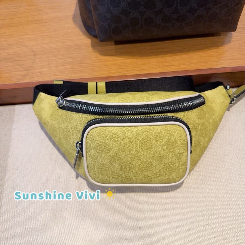 NWT Coach Travis Belt Bag 30 In Signature Canvas Silver/Light Citron cet91